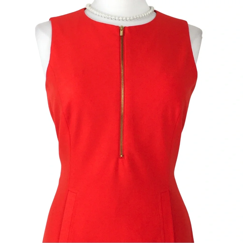 Calvin Klein Orange Red Front Zipper Sleeveless Pockets Sheath Midi Dress 10 - Picture 7 of 16